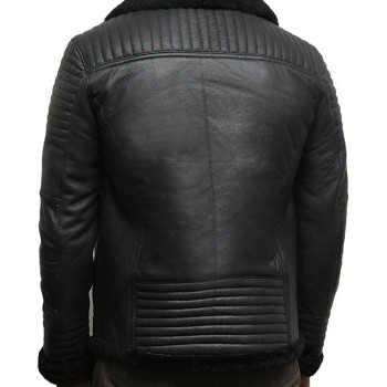Men's Padded Sleeves Casual Black Leather Sheepskin Jacket