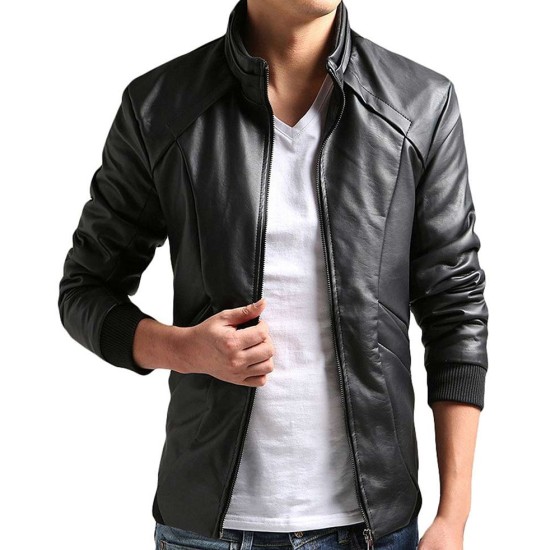 Men's Casual Wear Slim Fit Black Leather Jacket