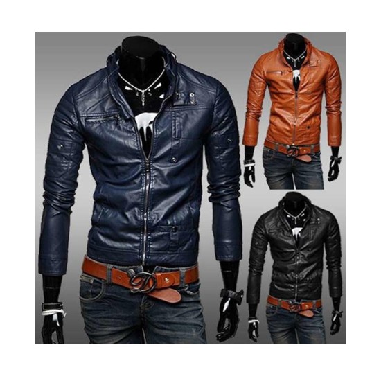 Men's Slim Fit Multi Colors Option Casual Wear Leather Jacket