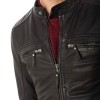 Men's Snap Tab Collar Casual Wear Zipper Black Leather Jacket Men's Snap Tab Collar Casual Wear Zipper Black Leather Jacket