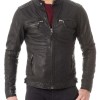 Men's Snap Tab Collar Casual Wear Zipper Black Leather Jacket Men's Snap Tab Collar Casual Wear Zipper Black Leather Jacket