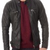 Men's Snap Tab Collar Casual Wear Zipper Black Leather Jacket Men's Snap Tab Collar Casual Wear Zipper Black Leather Jacket