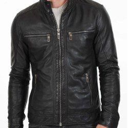Men's Casual Stand Up Collar Casual Black Jacket