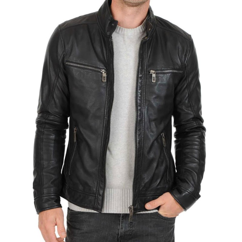 Men's Casual Stand Up Collar Casual Black Jacket Men's Casual Stand Up Collar Casual Black Jacket