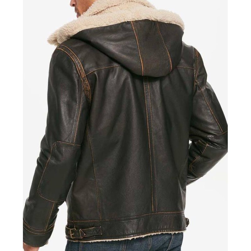 Men's Casual Waxed Brown Leather Jacket with Removable Hoodie Men's Casual Waxed Brown Leather Jacket with Removable Hoodie