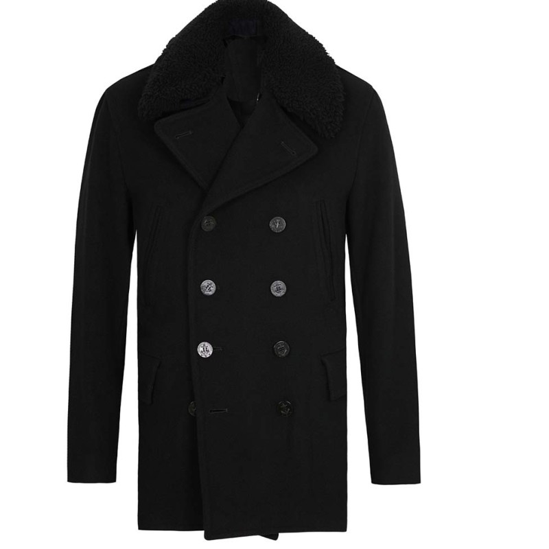 Men's Causal Wear Black Wool Peacoat