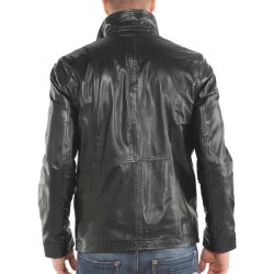 Men's Faux Shiny Causal Black Leather Jacket