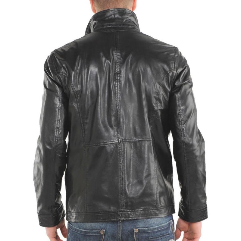 Men's Faux Shiny Causal Black Leather Jacket Men's Faux Shiny Causal Black Leather Jacket