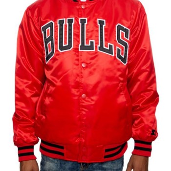 Men's Chicago Bulls Bomber Satin Red Jacket