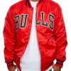 Men's Chicago Bulls Bomber Satin Red Jacket Men's Chicago Bulls Bomber Satin Red Jacket