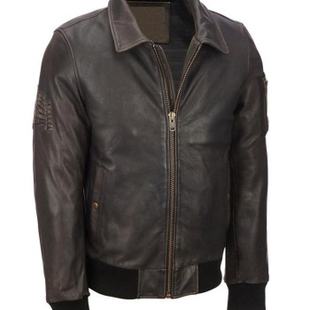 Men's Classic Bomber Brown Waxed Leather Jacket