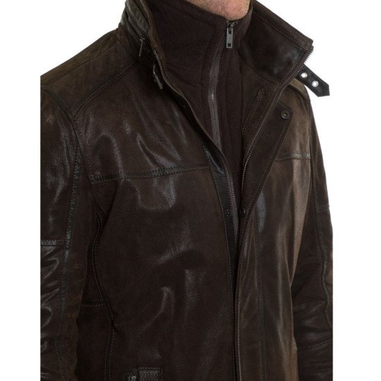 Men's Double Collar Dark Brown Coat Style Jacket