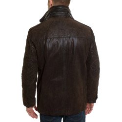 Men's Double Collar Dark Brown Coat Style Jacket