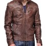 Biker Style Men's Distressed Leather Brown Jacket