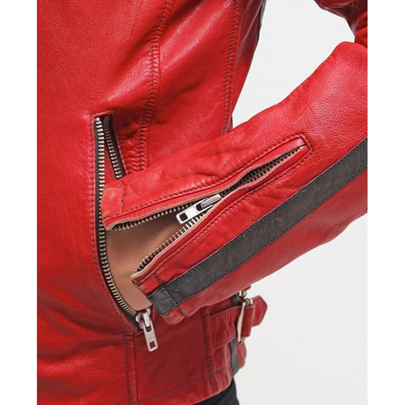 Men's Cafe Racer Red Leather Motorcycle Jacket Men's Cafe Racer Red Leather Motorcycle Jacket