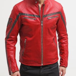 Men's Cafe Racer Red Leather Motorcycle Jacket