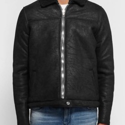 Men's Cow Black Leather Winter Shearling Jacket