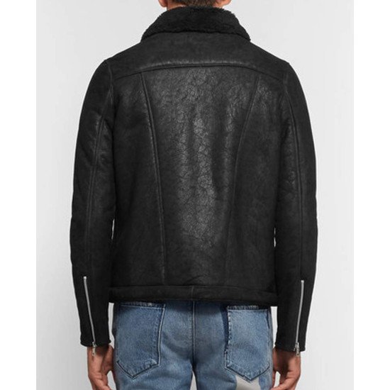 Men's Cow Black Leather Winter Shearling Jacket