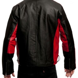 Men's Red Striped Cycle Black Leather Jacket