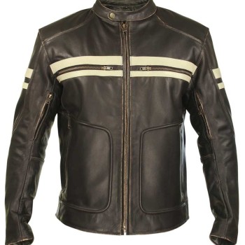 Men's Biker Cafe Racer Dark Brown Leather Jacket