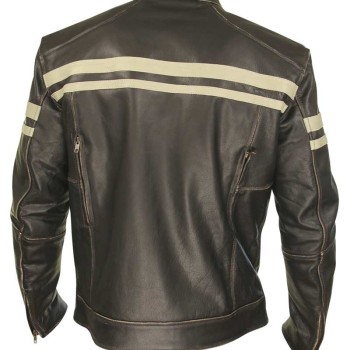 Men's Biker Cafe Racer Dark Brown Leather Jacket