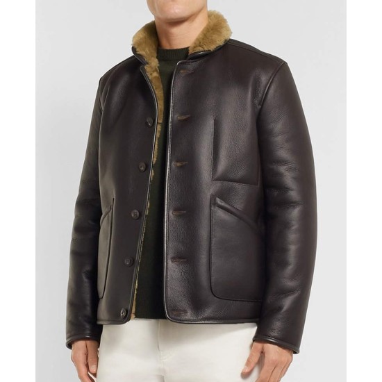 Men's Dark Brown Leather Shearling Lined Jacket