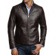 Men's Slim Fit Simple Look Dark Brown Leather Jacket