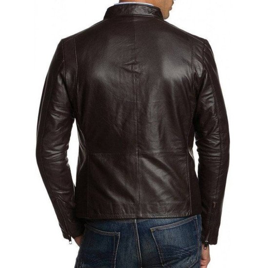Men's Slim Fit Simple Look Dark Brown Leather Jacket