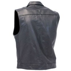 Men's Shirt Collar Denim Style Biker Club Leather Vest