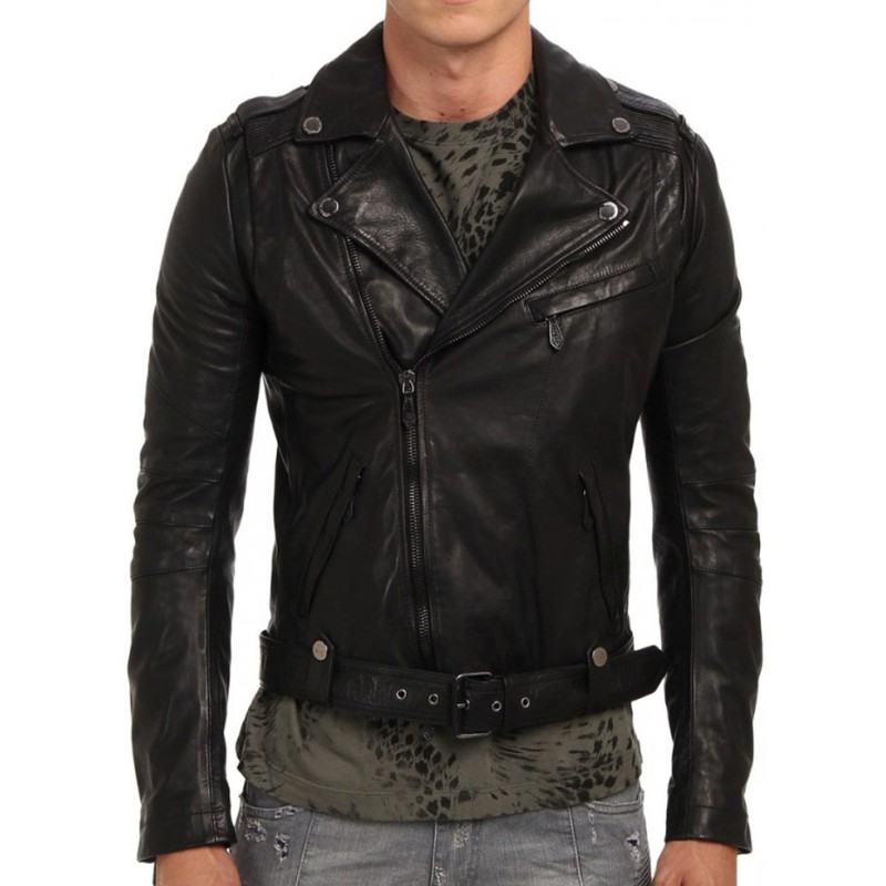 Men's Asymmetrical Design Cropped Biker Black Leather Jacket Men's Asymmetrical Design Cropped Biker Black Leather Jacket