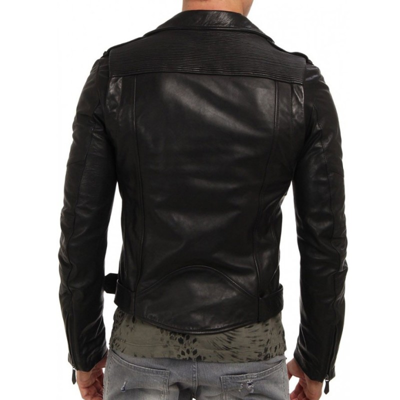 Men's Asymmetrical Design Cropped Biker Black Leather Jacket Men's Asymmetrical Design Cropped Biker Black Leather Jacket