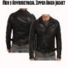 Men's Asymmetrical Design Cropped Biker Black Leather Jacket Men's Asymmetrical Design Cropped Biker Black Leather Jacket