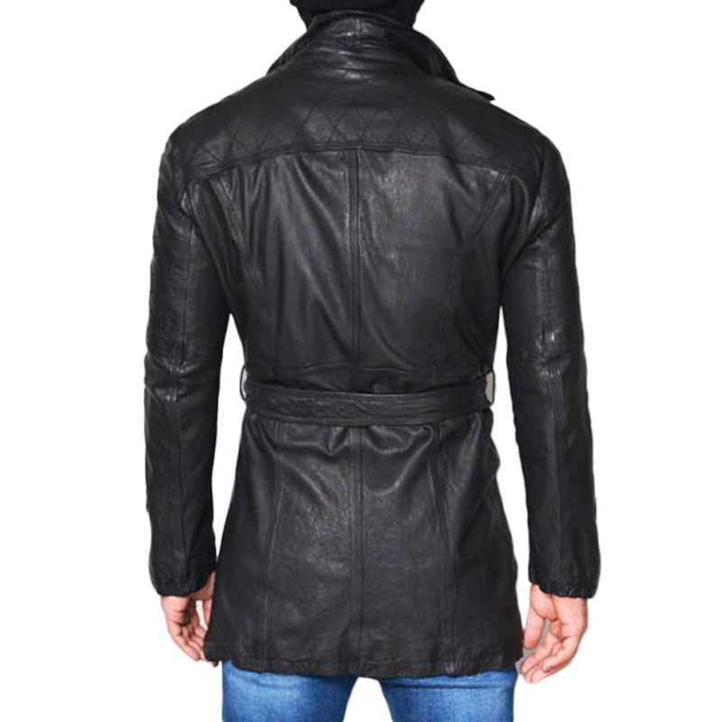 Men's Mid Length Designer Black Leather Jacket Men's Mid Length Designer Black Leather Jacket