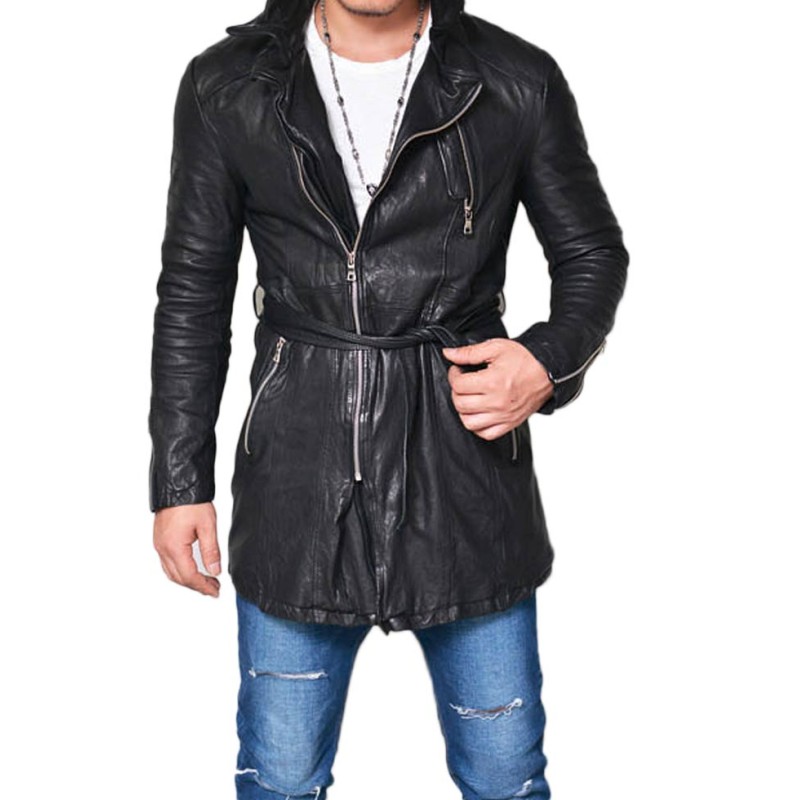 Men's Mid Length Designer Black Leather Jacket Men's Mid Length Designer Black Leather Jacket