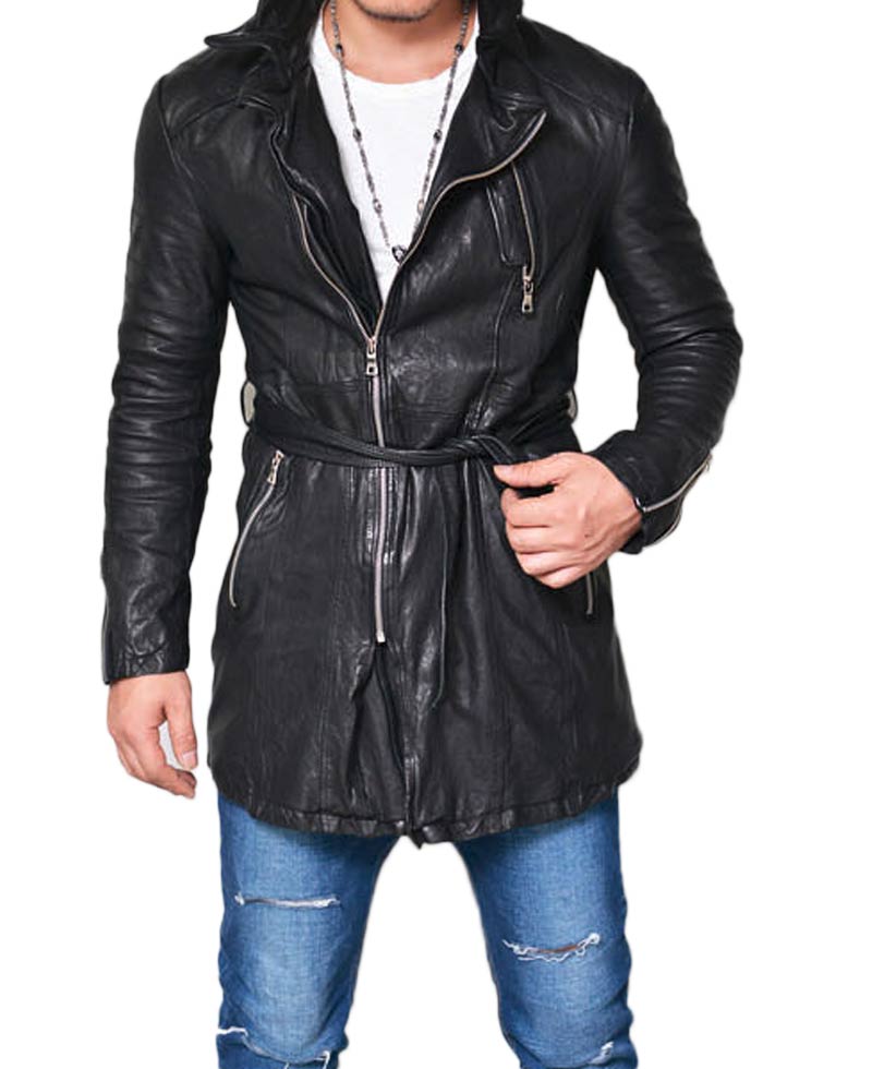 mens mid length leather coats