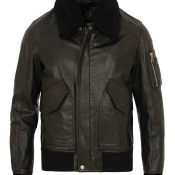 Men's Designer Bomber Black Leather Fur Collar Jacket