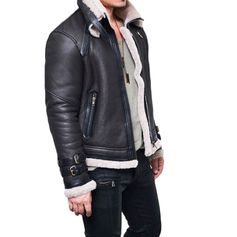 Men's Sheepskin Shearling Double Collar Leather Jacket Men's Sheepskin Shearling Double Collar Leather Jacket