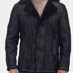 Men's Furcliff Double Face Shearling Black Leather Jacket