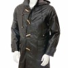 Men's Duffle Black Leather Coat