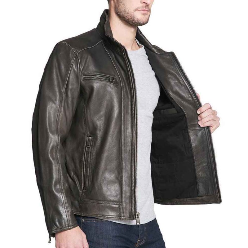 Men's Faded-Seam Cycle Vintage Leather Black Jacket Men's Faded-Seam Cycle Vintage Leather Black Jacket