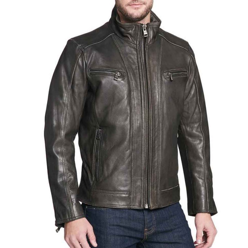 Men's Faded-Seam Cycle Vintage Leather Black Jacket Men's Faded-Seam Cycle Vintage Leather Black Jacket