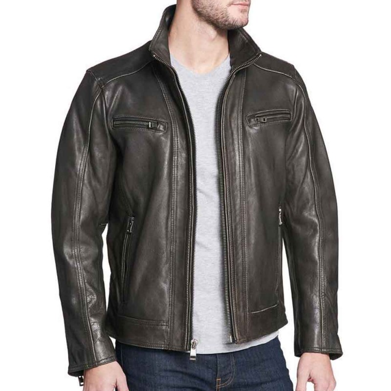Men's Faded-Seam Cycle Vintage Leather Black Jacket Men's Faded-Seam Cycle Vintage Leather Black Jacket