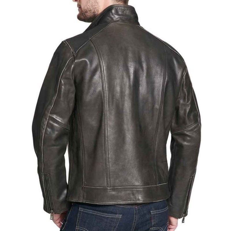 Men's Faded-Seam Cycle Vintage Leather Black Jacket Men's Faded-Seam Cycle Vintage Leather Black Jacket