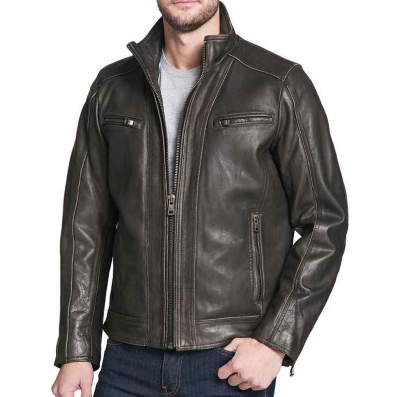 Men's Faded-Seam Cycle Vintage Leather Black Jacket Men's Faded-Seam Cycle Vintage Leather Black Jacket