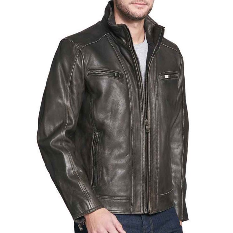 Men's Faded-Seam Cycle Vintage Leather Black Jacket Men's Faded-Seam Cycle Vintage Leather Black Jacket