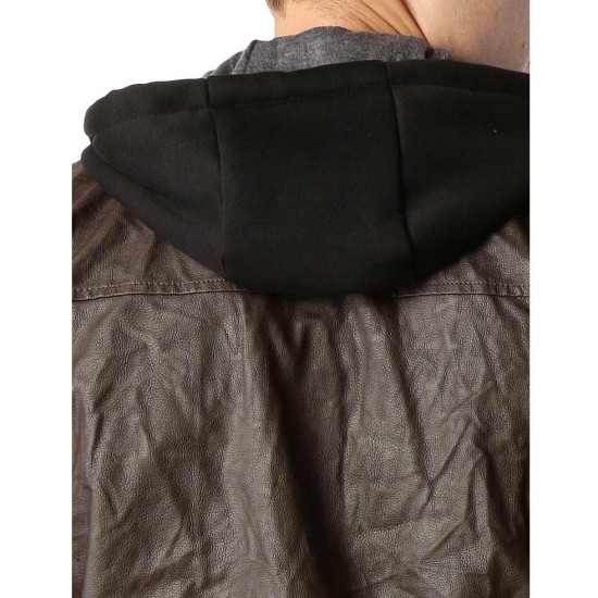 Men's Biker Faux Leather Zip Up Hoodie Jacket