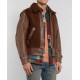 Men's Faux Shearling Brown Leather Jacket with Fur Collar