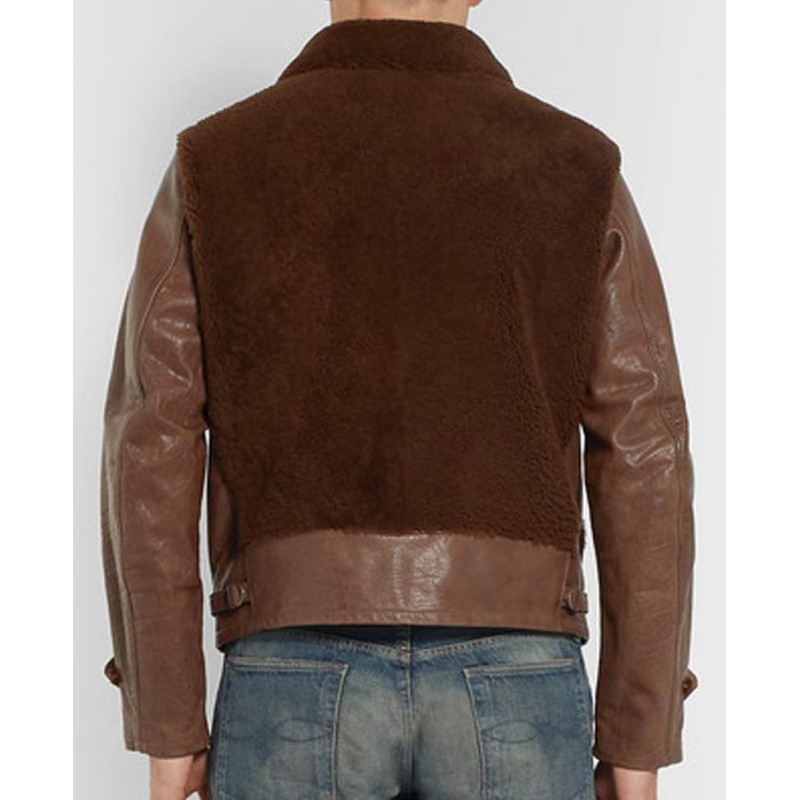 Men's Faux Shearling Brown Leather Jacket with Fur Collar Men's Faux Shearling Brown Leather Jacket with Fur Collar