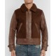 Men's Faux Shearling Brown Leather Jacket with Fur Collar