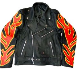 Men's Motorbike Fire Flames Leather Jacket
